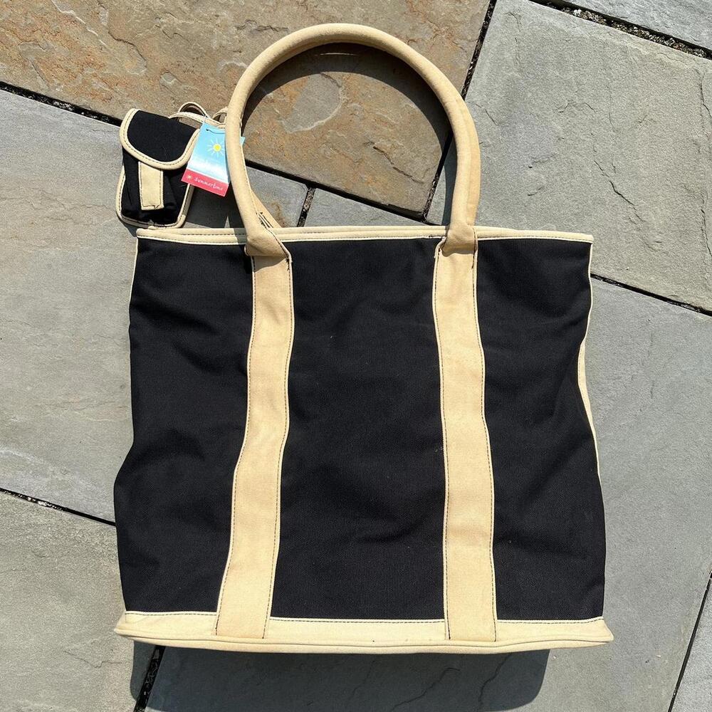 Y2K Black + Tan Canvas Tote Beach Bag NWT New Deadstock